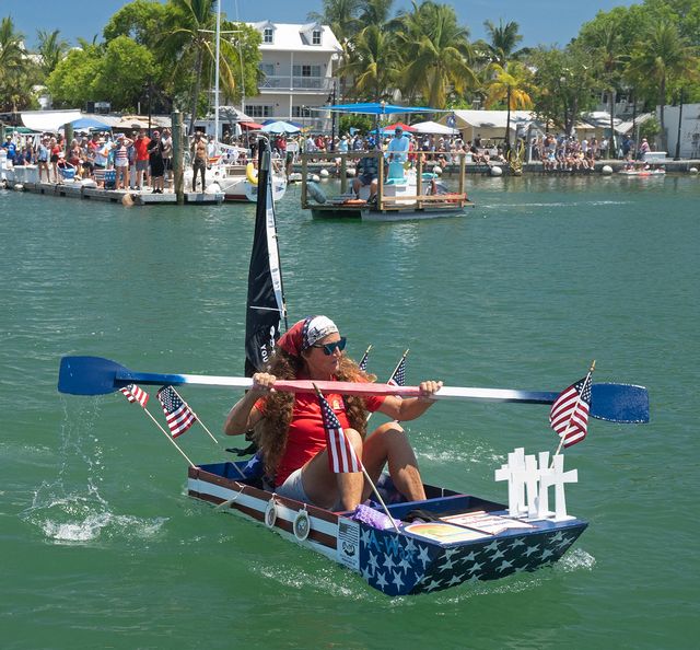 Contestants must construct their craft using only plywood, duct tape and fasteners — then hope they stay afloat long enough to complete the course. 