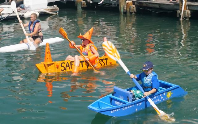 Rules of the event required each team to build a boat out of a single sheet of 4-by-8-foot plywood, two 8-foot-long 2-by-4s, a 60-yard roll of duct tape and a pound of fasteners. 