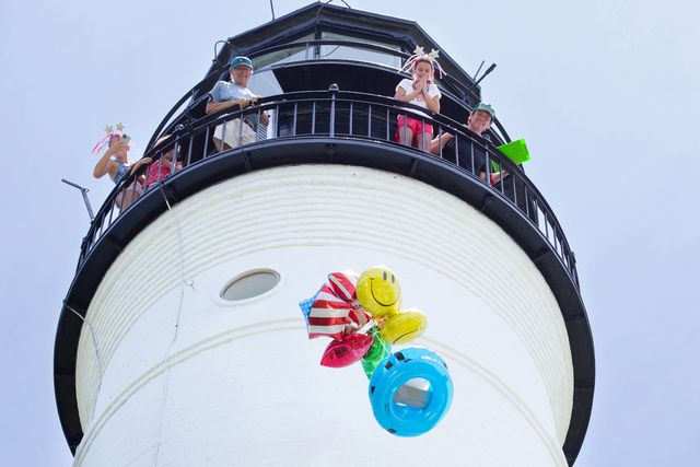 The gravity defying Key Lime Pie Drop, taking place on July 6, invites contestants to create a container to protect a pie and keep it from exploding on impact when dropped from the Key West Lighthouse. Photo: Carol Tedesco/KeyLimeFestival.com