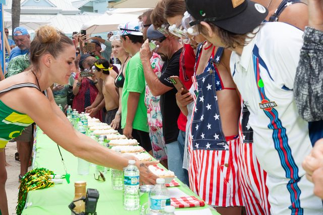 The highlight of the annual Key Lime Festival is the July 4th Key Lime Pie Eating Championship, held at the oceanfront Southernmost Beach Cafe. Photo: Carol Tedesco