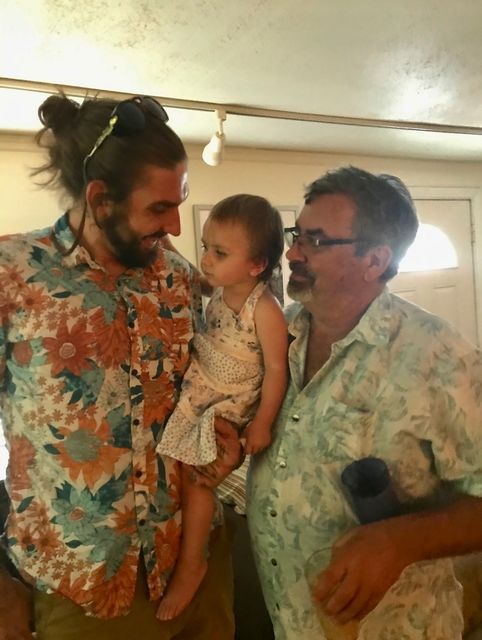 Chef Christian Ledwith, left, with his daughter Adeline and father, Michael. 