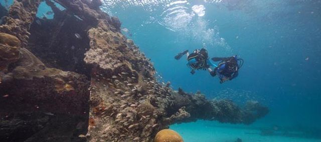 The well-preserved Windjammer wreck on Loggerhead Reef in Dry Tortugas National Park is the most complete shipwreck in park waters. Image courtesy of NPS. 