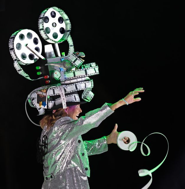 Virginia Wark displays her 'Blockbuster Cult Movie Night' ensemble at the 2022 Headdress Ball. Photo: Rob O'Neal