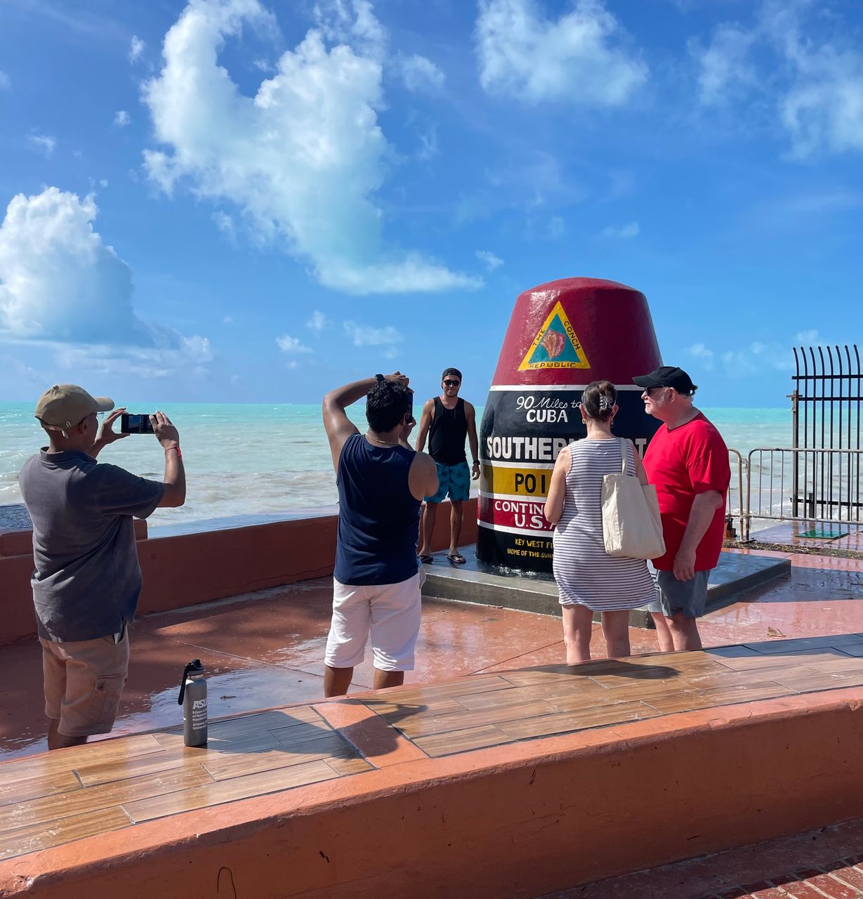 The scene in Key West on Saturday, September 28, at Southernmost Point, a popular photo stop in the island city. Photo: Carol Shaughnessy