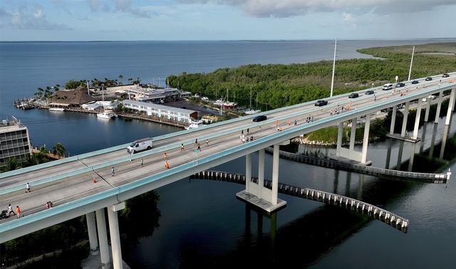 Racers enjoy panoramic views of the Upper Keys as they cross the bridge, considered the gateway to the Florida Keys. Photo: Bob Care