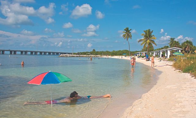 The bayside Calusa Beach is popular for sunning and relaxing. Photo: Andy Newman