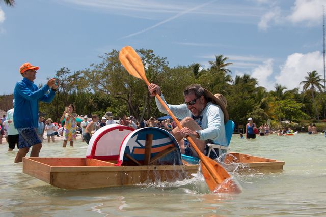 A home-made boat competition for adults and a blow-up floaty race for kids are popular attractions at Island Fest. 