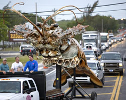 Betsy the lobster sculpture rolls down the Florida Keys Overseas Highway Friday. Photo by Bob Care/Florida Keys News Bureau
