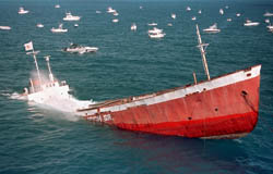 The Adolphus Busch Sr., a former island freighter renamed to memorialize the patriarch of the Busch brewing family, lies about five miles southwest of Big Pine Key in the Florida Keys National Marine Sanctuary. Photo by Andy Newman/Florida Keys News Bureau.