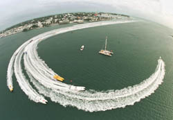 Offshore racing powerboats make the turn in Key West Harbor during a previous Key West Offshore Worlds powerboat racing championship. Photos by Andy Newman/Florida Keys News Bureau.