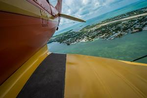 The view from the plane, flying high over the Florida Keys